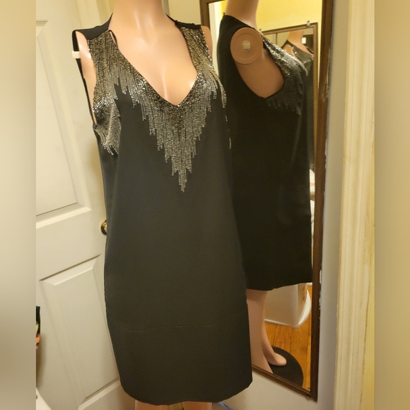 H&M Women's Black Silver Sequin Embellished Pullover Dress Size 14 - Picture 2 of 14